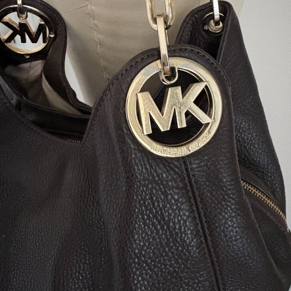 MICHAEL Michael Kors Fulton Brown Leather 3 Compartments Shoulder Bag Boho Chic - Picture 3 of 13